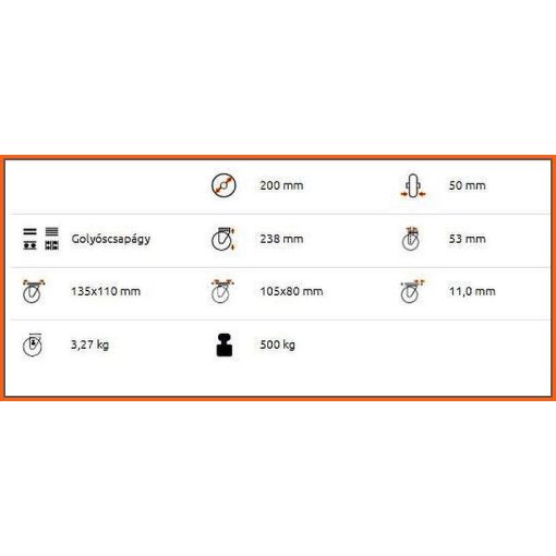 TLM-ALPU 200G-FE talpas forgó-fékes ipari kerék poliuretán futófelülettel, alumínium felni, 500 kg teherbírás