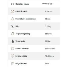 XTLS-POB 125S-FO / INOX talpas forgó villa, poliamid kerék, siklócsapágy, 200 Kg