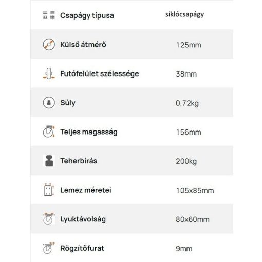 XTLS-POB 125S-FO / INOX talpas forgó villa, poliamid kerék, siklócsapágy, 200 Kg