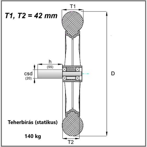 Oldaltengelyes kerék, 400 mm-es (20x55mm) kerék szürke futófelülettel, műanyag küllővel
