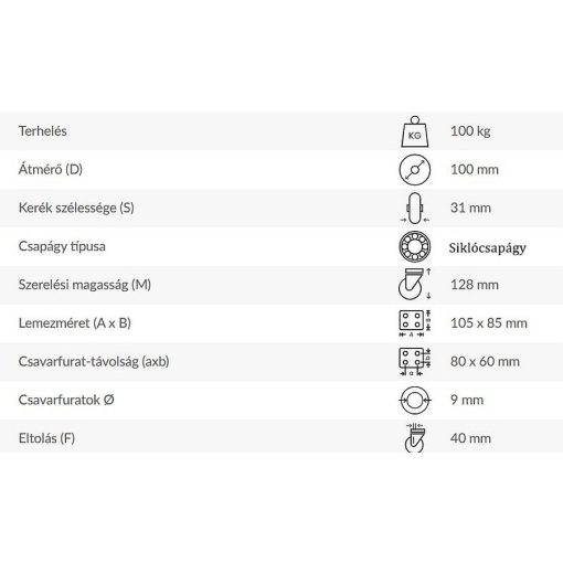 TLSH-CL 100S-FE / talpas forgó-fékes villa, szürke öntöttvas kerék, siklócsapágy, 100 Kg