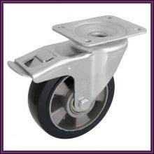 TLM-ALGU 160G-FE /Elasztikus fekete gumis kerék alumínium felnivel, talpas forgó-fékes villa. forgóvillás kerék, önbeálló kerék, forgózsámolyos kerék, forgó kerék, 