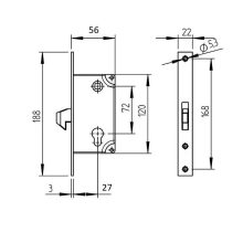 Kampós zár ellendarabbal toló és úszókapuhoz, 120x56