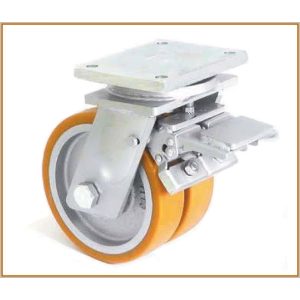   TLHED-DBS 350K FE / Extra nagy teherbírású, forgó-fékes villa, DUPLA kerék, poliuretán futó, 4400 Kg