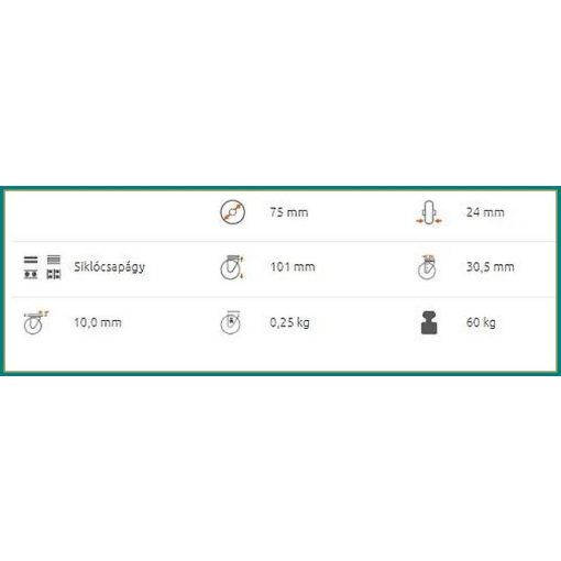 BOS-TPAHS 75S-FO / 75 mm hátfuratos, forgó, szintetikus szürke gumi, műa.felni siklócsapágy 60 Kg - intézményi kerék