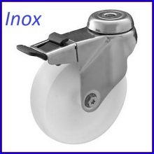 XBOS-NAHS 075S-FE / INOX, hátfuratos, forgó-fékes villa, poliamid kerék, siklócsapágy 60 Kg