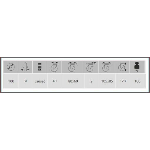 TLSH-CL 100S-FO / talpas forgó villa, szürke öntöttvas kerék, siklócsapágy, 100 Kg