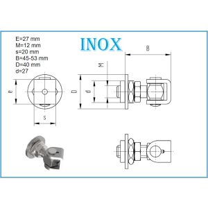 INOX állítható forgáspont kör lappal szárnyas kapuhoz AFAX M12