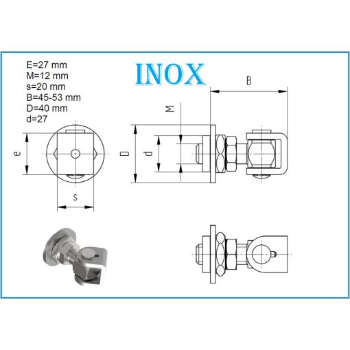 AFAX M12-INOX állítható forgáspont kör lappal M12