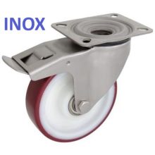 XTLS-PAPU 160G-FE / Talpas inox forgó-fékes villa, műanyagfelni, poliamid futófelület, golyóscsapágy, 400 Kg