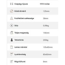 XTLS-POB 125S-FE / INOX talpas forgó-fékes villa, poliamid kerék, siklócsapágy, 200 Kg