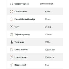 TLM-ALGU 080G-FO / talpas forgó villa, fekete gumi, ALU.felni, golyóscsapágy 150 Kg