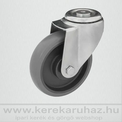 HFS-WTE 200G-FO / Hátfuratos forgó villa, műanyagfelni szürke szintetikus gumival, golyóscsapágy