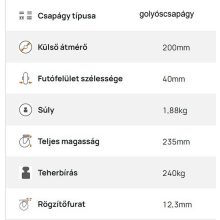 HFS-WTE 200G-FO / Hátfuratos forgó villa, műanyagfelni szürke szintetikus gumival, golyóscsapágy