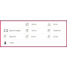 TLSH-TRMTW 100S-FI / hőálló kerék, fix villa,, siklócsapágy    -40C°/+280 C°   160 Kg - Sütőkocsi kerék