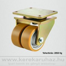 TLHED-ZPU 200K-FO / Extra nagy teherbírású ipari kerék, forgó villa, DUPLA kerék, poliuretán futó, 2850 Kg