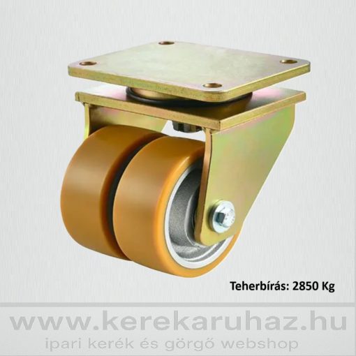 TLHED-ZPU 200K-FO / Extra nagy teherbírású ipari kerék, forgó villa, DUPLA kerék, poliuretán futó, 2850 Kg