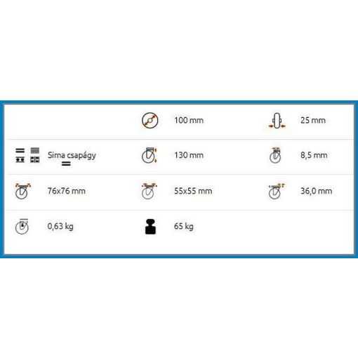 BTL-PG 100-FO / Intézményi kerék, forgózsámolyos önbeálló talpas villa, kék nyommentes gumi. - forgóvillás kerék, önbeálló kerék, forgózsámolyos kerék, forgó kerék, kisbútor kerék, műszerkocsi kerék.