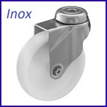 XBOS-NAHS 075S-FO / INOX, hátfuratos, forgó villa, poliamid kerék, siklócsapágy 60 Kg