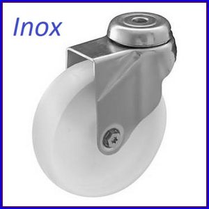   XBOS-NAHS 075S-FO / INOX, hátfuratos, forgó villa, poliamid kerék, siklócsapágy 60 Kg