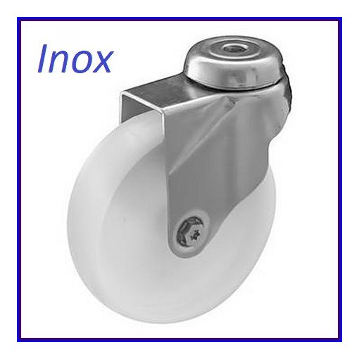 XBOS-NAHS 075S-FO / INOX, hátfuratos, forgó villa, poliamid kerék, siklócsapágy 60 Kg