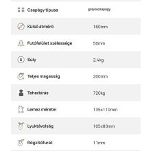 TLH-PA 160G-FO /  talpas forgó villa, poliamid kerék, golyóscsapágy 720 Kg
