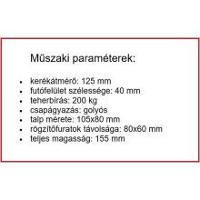 TLS-MPA 125G-FE / talpas forgó-fékes villa, lágy poliuretán futófelület (75º ShA), alumínium felni, golyóscsapágy, 200 Kg