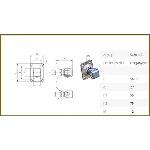 AFT M12- Állítható forgáspont talpas M12(I) szárnyas kapuhoz, nyíló kapuhoz
