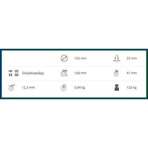 XBOS-WTE 125G1-FE – INOX hátfuratos forgó-fékes villa, nyommentes szürke futófelület, golyóscsapágy. 120 Kg