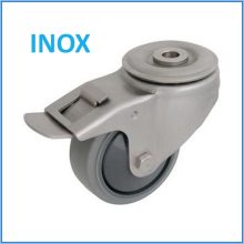 XBOS-WTE 080G1-FE – INOX hátfuratos forgó-fékes villa, nyommentes szürke futófelület, golyóscsapágy. 100 Kg