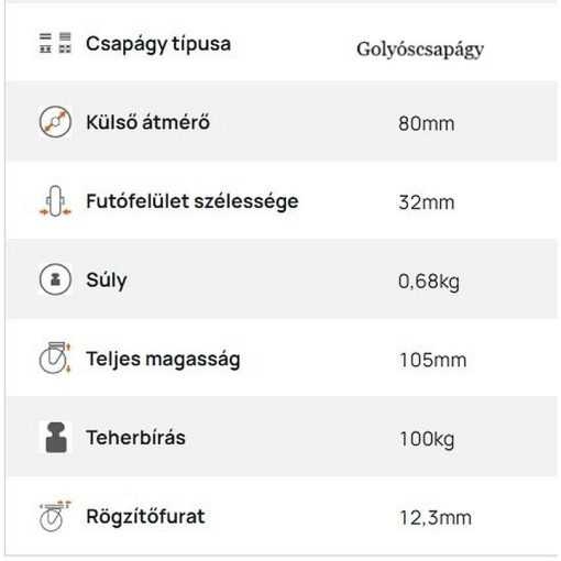 XBOS-WTE 080G1-FE – INOX hátfuratos forgó-fékes villa, nyommentes szürke futófelület, golyóscsapágy. 100 Kg