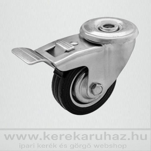 OLS-FEGU 100R-FE / Tömörgumis fémfelnis kerék, hátfuratos forgóvilla fékkel, tűgörgős -  ipari kerék