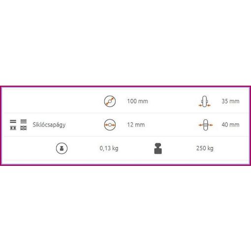 TRLTW 100/12S / alapkerék, hőálló, üvegszállal erősített poliamid, siklócsapágy    -40C°/+150 C°   250 Kg