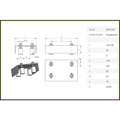 TKFVK 4 GÖRGŐS- tolókapu állítható felsővezető konzol 4 görgős