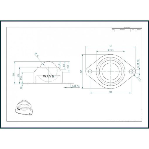GG-KUA-19-A / Golyósgörgő, TALPAS, préselt acéllemez házban, rögzítő furattal, acélgolyóval
