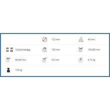XTLS-WTE 125G-FI / Talpas inox fix villa, műanyagfelni, szürke szintetikus gumi, golyóscsapágy, 150 Kg