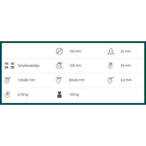 TLS-WTE 100G-FE / talpas forgó-fékes villa, nyommentes szürke futófelületű kerék, golyóscsapágy, 100 Kg