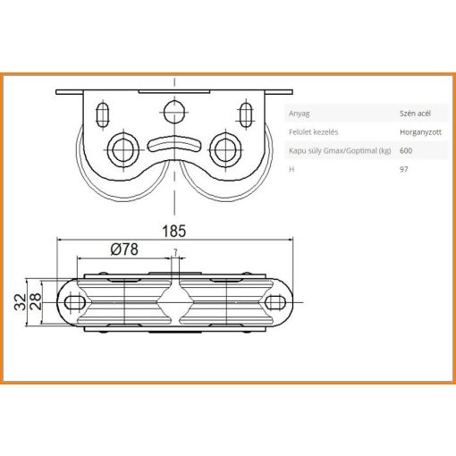 TKTA80Y-D / dupla 80 mm tolókapu görgő, talpas ""Y"" profil növelt tehetbírás