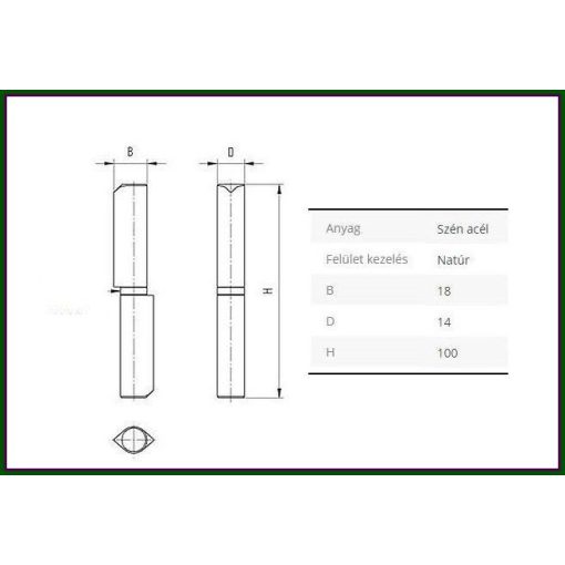 DPCS-100x14 mm – Hegeszthető diópánt, csepp alakú profil (I)