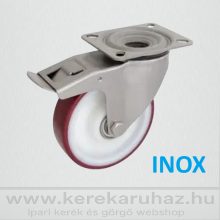 TLMX-PAPU 200G-FE / talpas INOX forgó-fékes villa, poliuretán futófelület, poliamid felni felni, golyóscsapágy 400 Kg