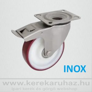   TLMX-PAPU 200G-FE / talpas INOX forgó-fékes villa, poliuretán futófelület, poliamid felni felni, golyóscsapágy 400 Kg