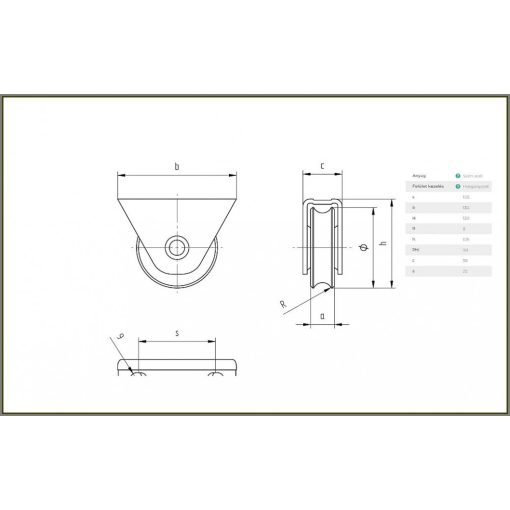TKTA100U- Tolókapu görgő, talpas "U" profil