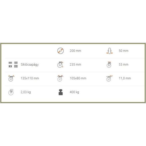 TLE-PA 200S-FO / talpas forgó villa, poliamid kerék, siklócsapágy 400 Kg - ipari kerék