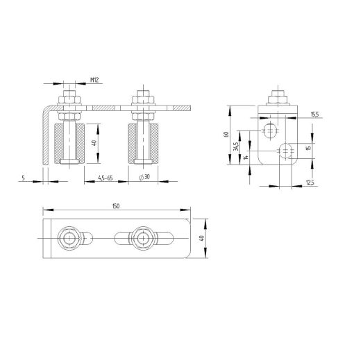 TKFVK 2 GÖRGŐS / FEKETE- R9005- tolókapu állítható felsővezető konzol  (I)//25