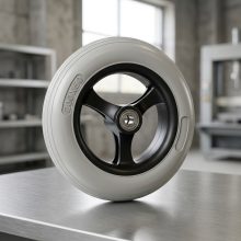 PUR 200x50/8-60/ Rollátor kerék műanyag felni, szürke PUR futófelület, golyóscsapágy