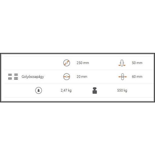ALGU 250/20G - alapkerék, fekete gumi, alumínium felni, golyóscsapágy, 550 Kg