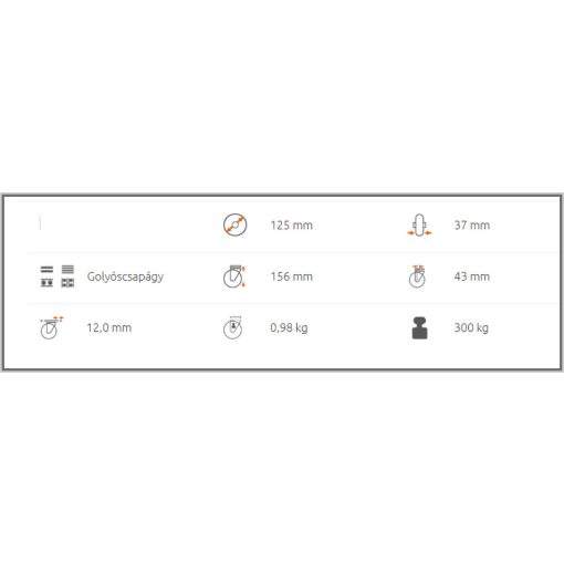 HFM-POB 125K-FO - Hátfuratos forgó villa, poliamid kerék, golyóscsapágy, porvédő, 300 Kg