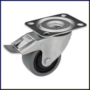   TLS-PAGU 125G-FE / Szürke elasztikus gumi kerék, nyommentes, golyóscsapágy, talpas önbeálló forgóvilla fékkel  – ipari kerék, intézményi kerék