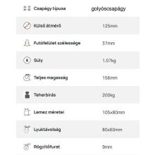 TLS-PAGU 125G-FE / Szürke elasztikus gumi kerék, nyommentes, golyóscsapágy, talpas önbeálló forgóvilla fékkel  – ipari kerék, intézményi kerék