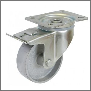  TLSH-CL 125S-FE / talpas forgó-fékes villa, szürke öntöttvas kerék, siklócsapágy,100 Kg